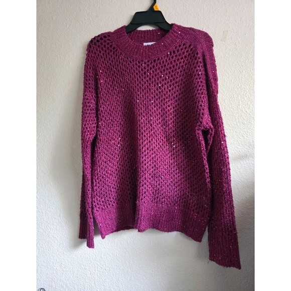 Jessica Simpson Sweaters - Jessica Simpson Burgundy Sequin Open Knit Sweater – Size S (Ovesize)